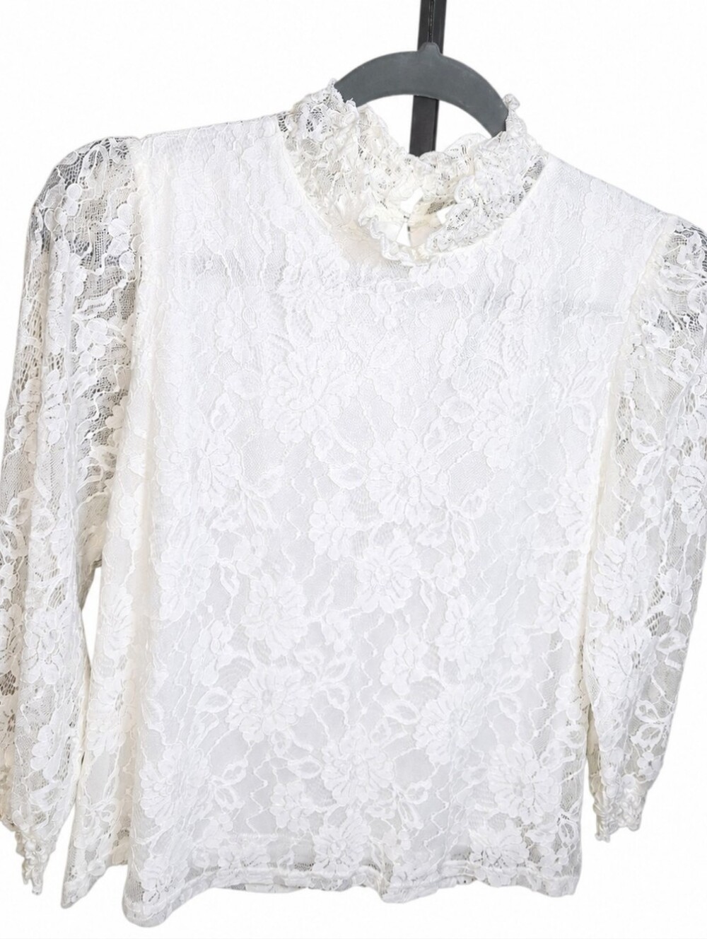 AliceBlue Women's White Floral Lace Mock Neck 3/4 Sleeve Blouse Top